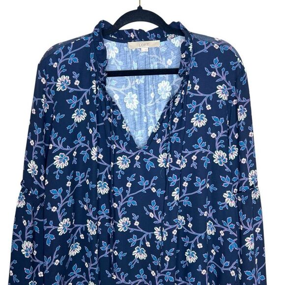 LOFT Women's Floral Peasant Navy Blue Blouse XL - Picture 2 of 11